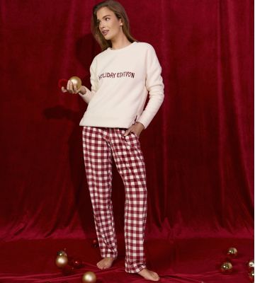Pyjama polaire de Noël Écru Rouge