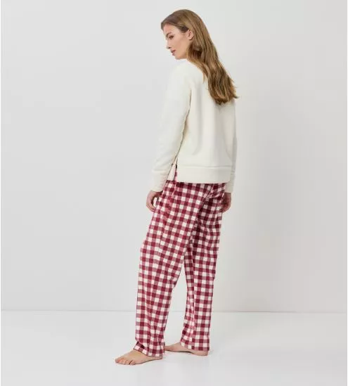 Pyjama polaire de Noël Écru Rouge