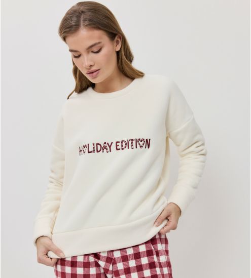 Pyjama polaire de Noël Écru Rouge