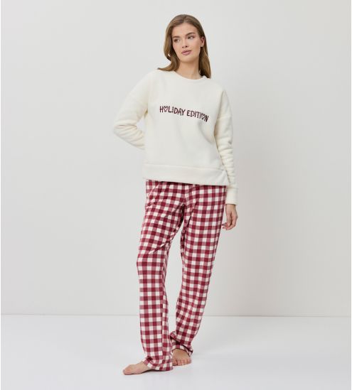 Pyjama polaire de Noël Écru Rouge