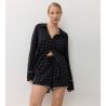 Pyjama chemise short noir à pois blancs