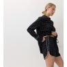Pyjama chemise short noir à pois blancs