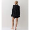 Pyjama chemise short noir à pois blancs