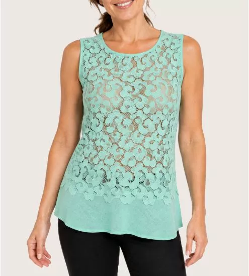 Top sans manches Lin et Macramé Menthe