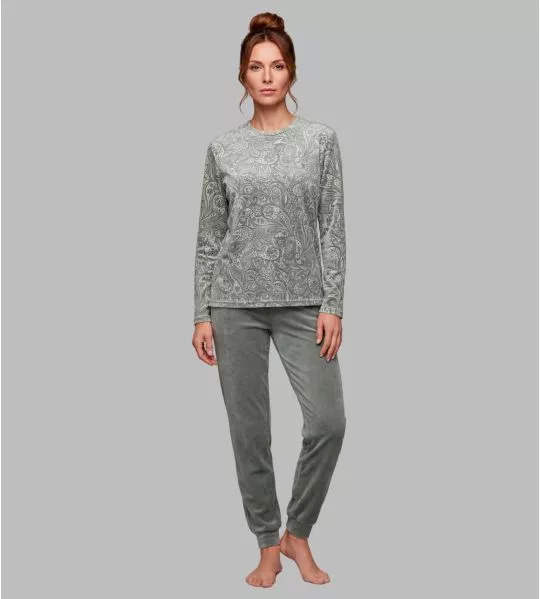 Pyjama femme en velours Vert Tilleul