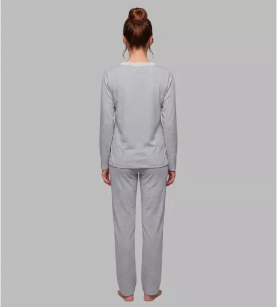 Pyjama femme gris chiné avec col dentelle 