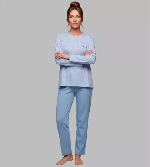 Pyjama bleu pour femme col...