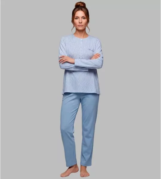 Pyjama bleu pour femme col boutonné