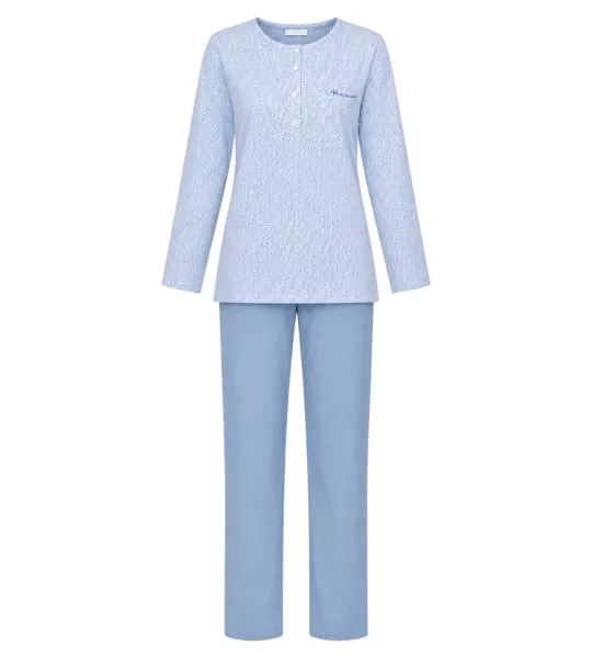 Pyjama bleu pour femme col boutonné