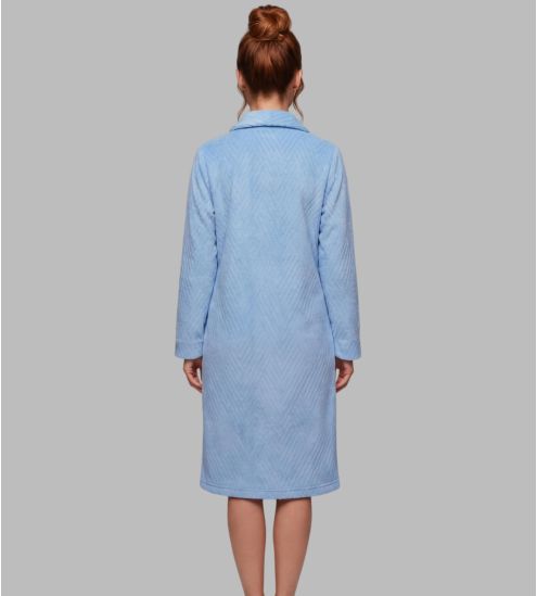 Robe de chambre pilou boutonnée bleue