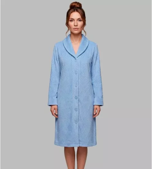 Robe de chambre pilou boutonnée bleue