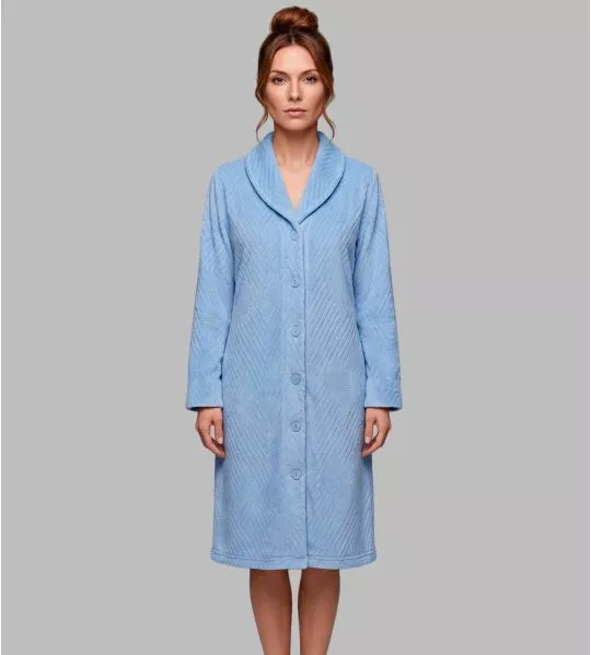 Robe de chambre pilou boutonnée bleue