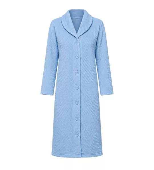 Robe de chambre pilou boutonnée bleue