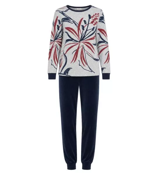 Pyjama femme en velours imprimé Bleu gris