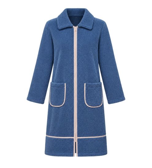 Robe de chambre à bouclette avec fermeture éclair Bleu