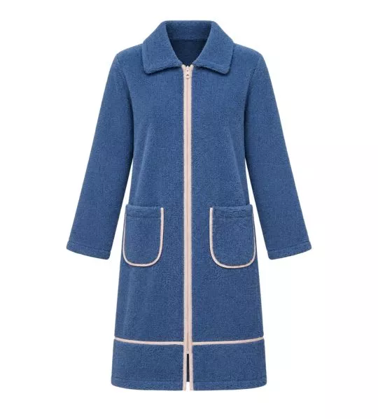 Robe de chambre à bouclette avec fermeture éclair Bleu