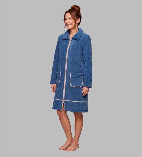 Robe de chambre à bouclette avec fermeture éclair Bleu