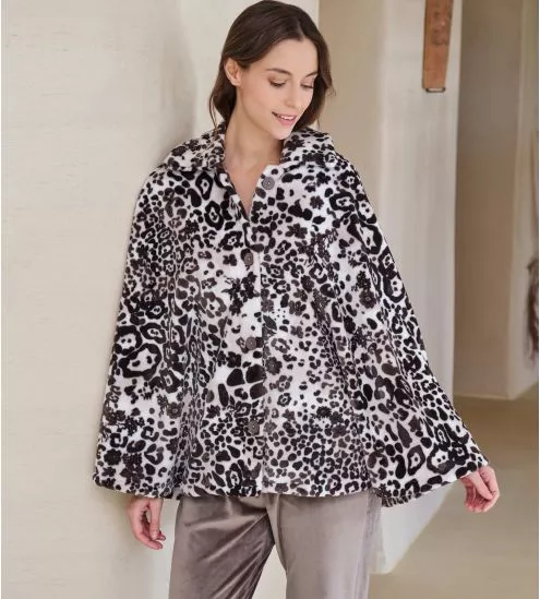 Poncho boutonné blanc imprimé Chocolat