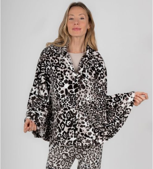 Poncho boutonné blanc imprimé Chocolat