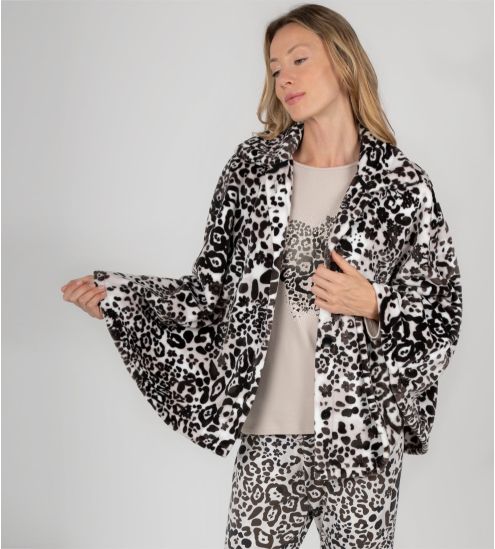 Poncho boutonné blanc imprimé Chocolat