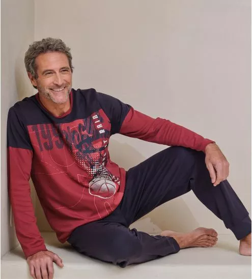 Pyjama long homme imprimé basketball Rouge