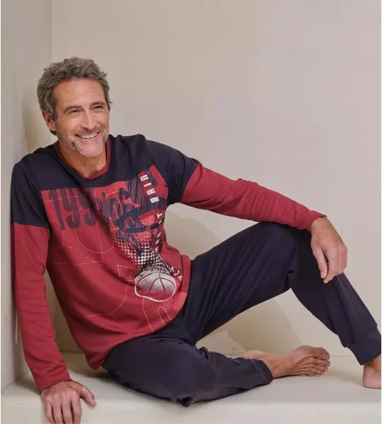 Pyjama long homme imprimé basketball Rouge