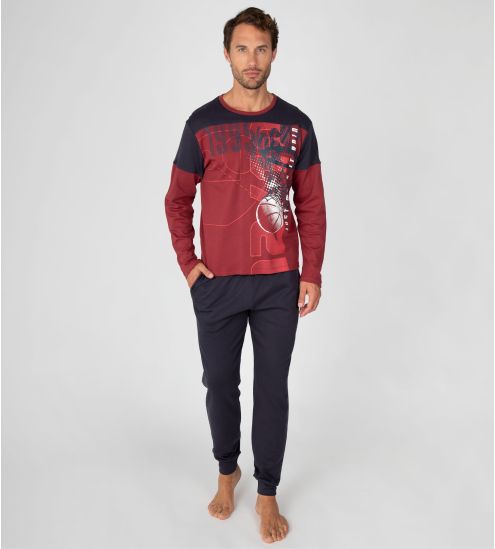 Pyjama long homme imprimé basketball Rouge