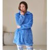 Robe de chambre zippée en pilou bleu femme