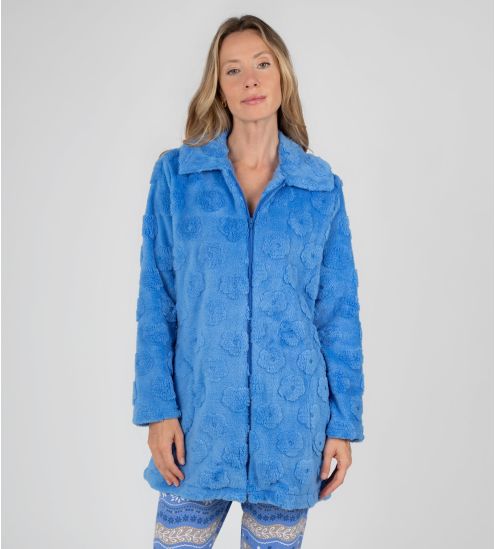 Robe de chambre zippée en pilou bleu femme