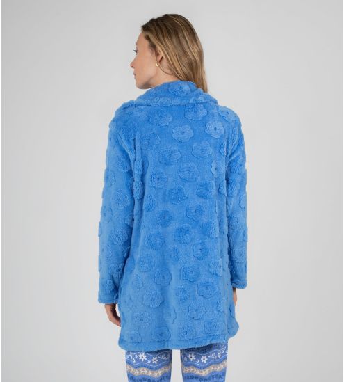 Robe de chambre zippée en pilou bleu femme