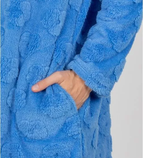 Robe de chambre zippée en pilou bleu femme