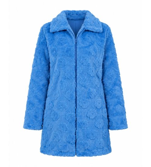 Robe de chambre zippée en pilou bleu femme