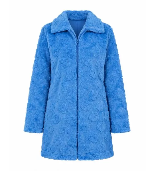 Robe de chambre zippée en pilou bleu femme