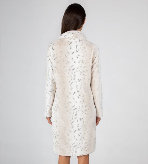 Robe de chambre en velours boutonnée beige