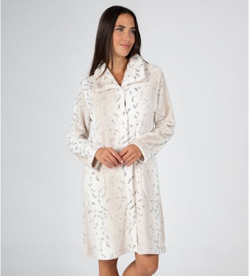 Robe de chambre en velours boutonnée beige