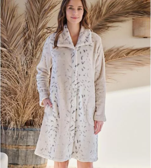 Robe de chambre en velours boutonnée beige