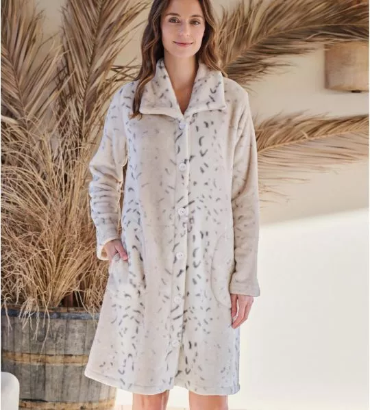 Robe de chambre en velours boutonnée beige