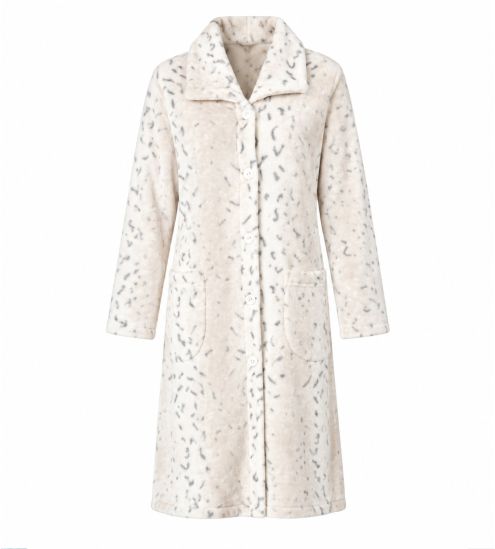 Robe de chambre en velours boutonnée beige