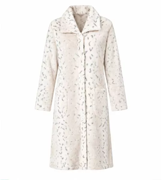 Robe de chambre en velours boutonnée beige