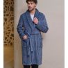 Robe de chambre rayée homme col châle Bleu