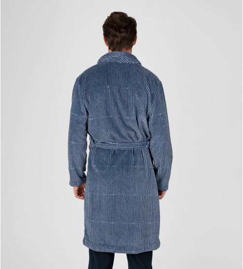 Robe de chambre rayée homme col châle Bleu