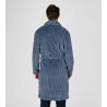 Robe de chambre rayée homme col châle Bleu