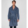 Robe de chambre rayée homme col châle Bleu