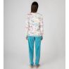 Pyjama chaud en velours femme Écru Bleu