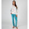 Pyjama chaud en velours femme Écru Bleu