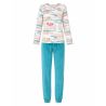 Pyjama chaud en velours femme Écru Bleu