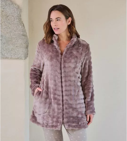 Veste d'intérieur brune en pilou uni Vison