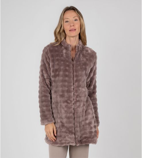 Veste d'intérieur brune en pilou uni Vison
