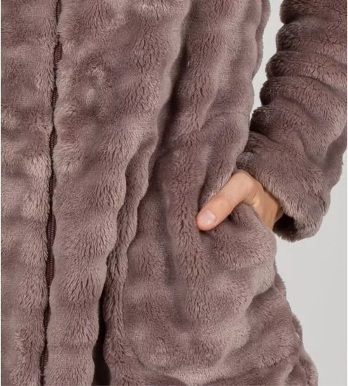 Veste d'intérieur brune en pilou uni Vison