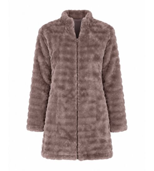 Veste d'intérieur brune en pilou uni Vison